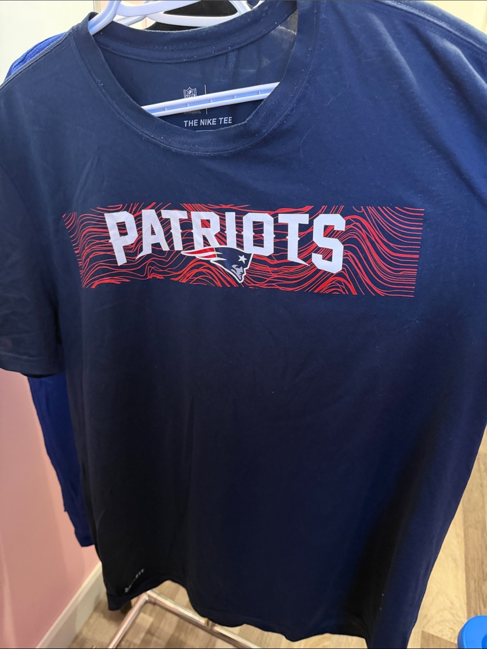 Nike Navy Patriots Graphic Logo Tee with Red Accents